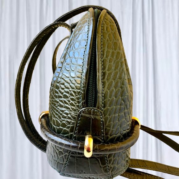 Bally Vintage Italy Croc Embossed Leather Shoulder Handbag Zipper - Picture 7 of 13